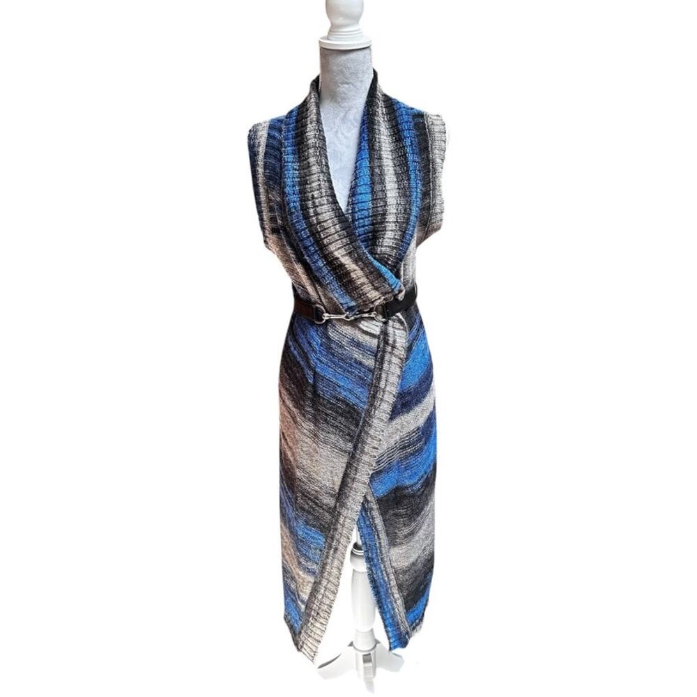 MOTH Anthropologie Longline Open Sweater Vest XS/S Gray Blue Ombre Knit